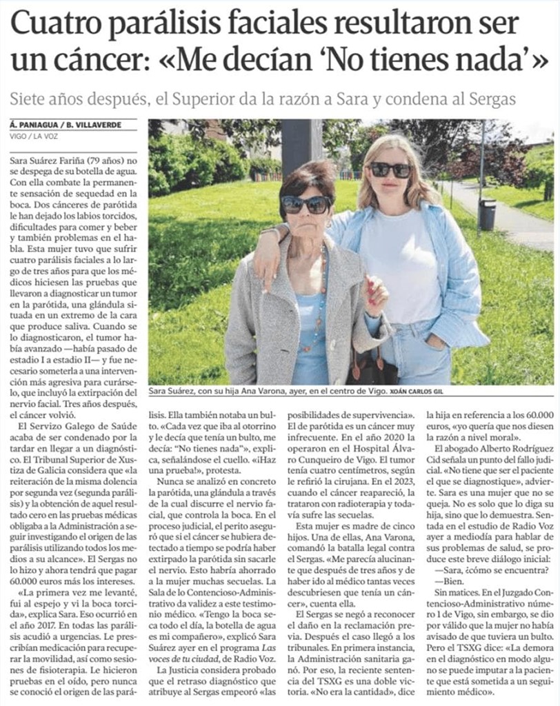 Cuatro parálisis faciales resultaron ser un cáncer: el Superior condena al Sergas